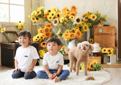 ＜4才2才バースデー＞ヒマワリチェックおじさん＜トイプー＞